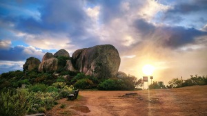 Paarl Rock's granite features in the morning sunlight.