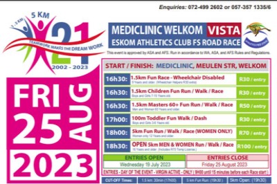 Mediclinic Welkom Vista Eskom Athletic Club FS Road Race