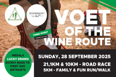 Voet of the Wine Route 21.1km | 10km | 5km Fun Run & Walk Voet of the Wine Route 21.1km | 10km | 5km Fun Run & Walk